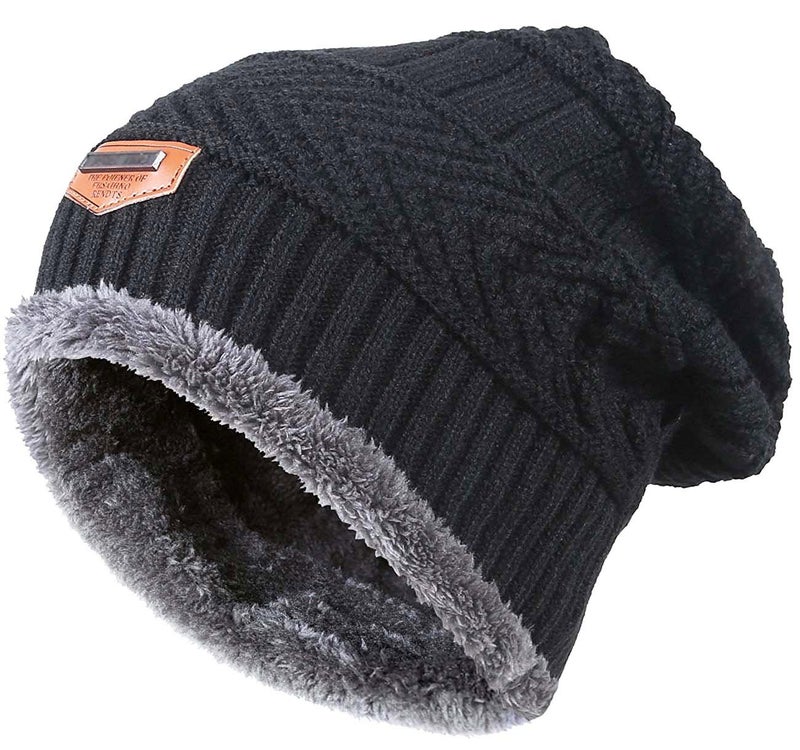 HINDAWI Winter Beanie for Girls Boys Kids (5-14 Years) Warm Snow Knit Hats Windproof Slouchy Skull Cap Black - Image 1